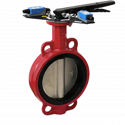 Затвор дисковый межфланцевый Ridval RVB 01 DN200, корп чугун, диск чугун,с УКП о/з.IP64 КРАСНЫЙ